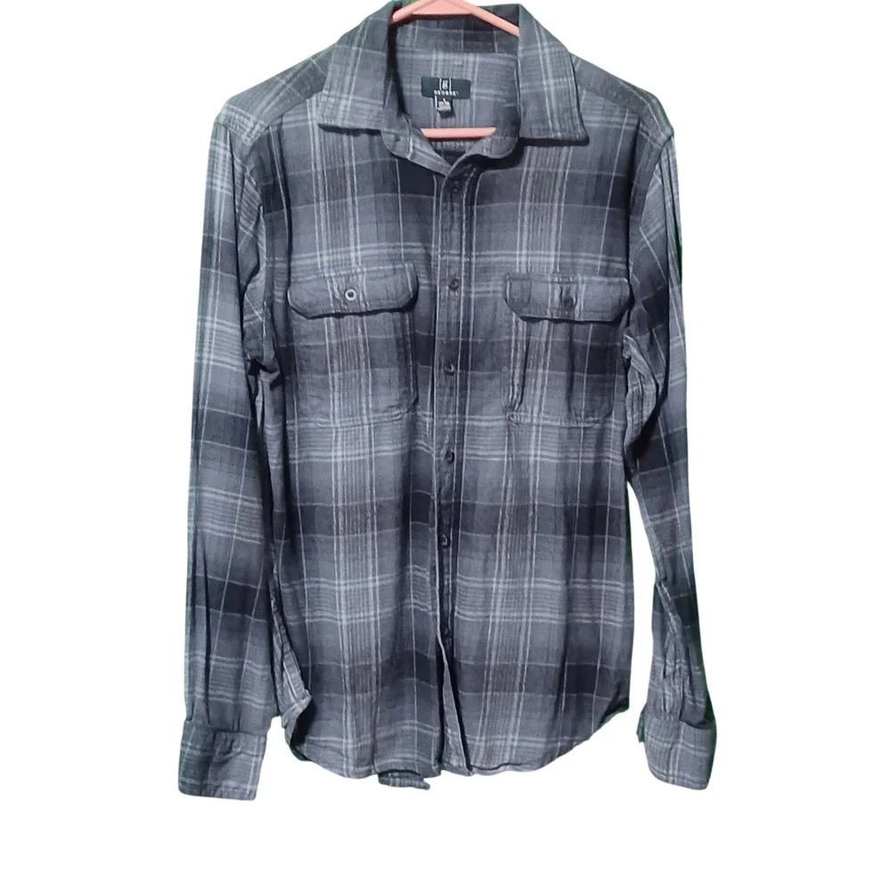 George Mens Plaid Button Down Shirt Blue Grey Long Sleeve S 34-36 GE32100029